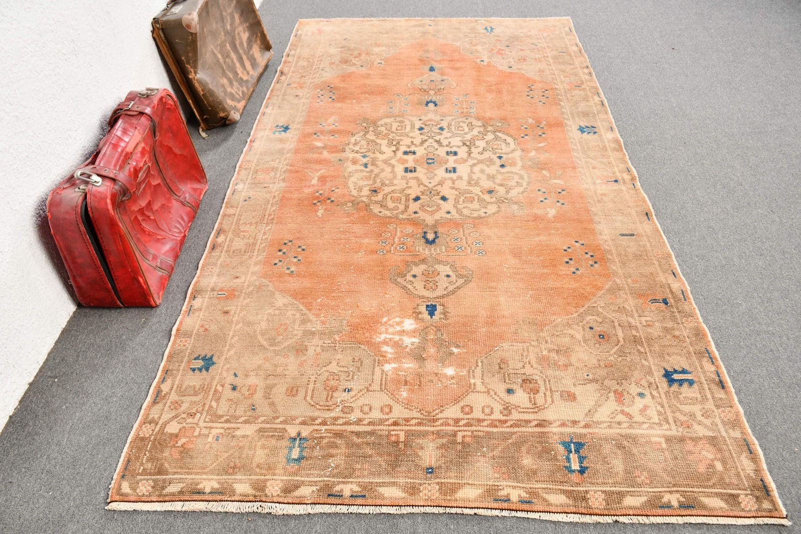4,9×9,2 ft Vintage Turkish Rug, Large Rug, Orange Wool Rug