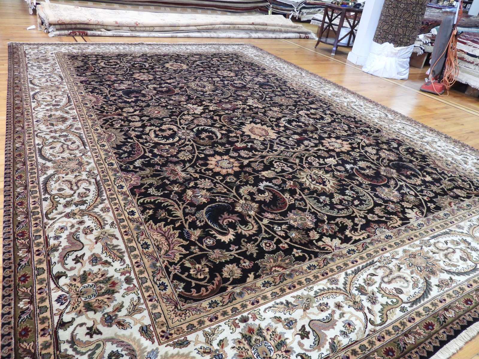 10×14 AGRA Rug wool Black Rust Green Taupe Peach Blue/Gray Purple hand knotted