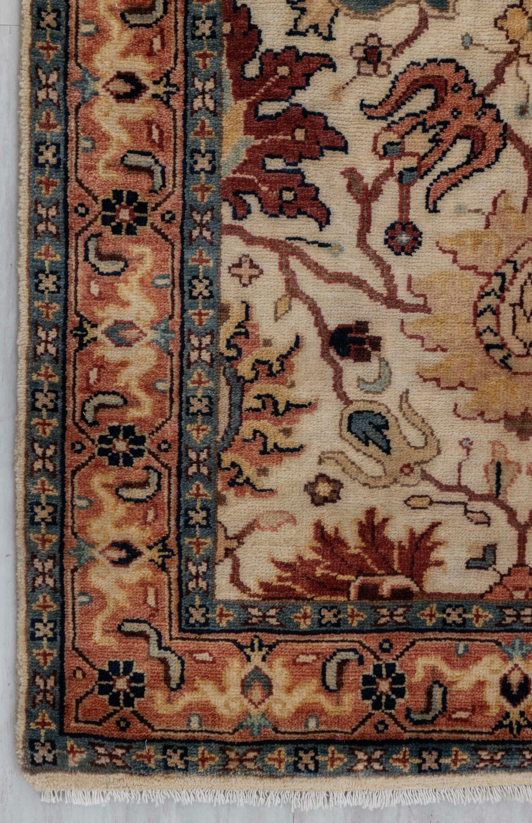 2.6×10 Runner Rug Cream Rust Fine Quality Floral Style Hand Knotted Wool Rug