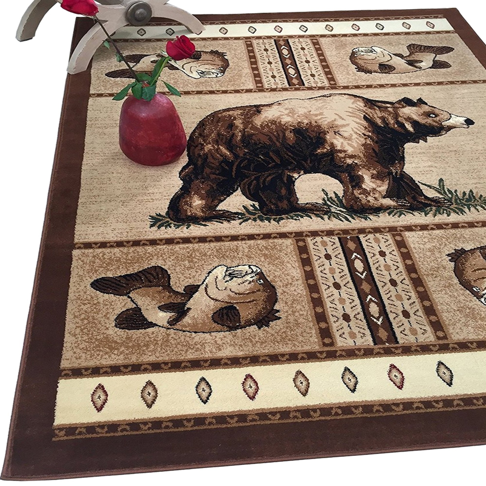 Rug for Lodge 5×7 cabin rugs bear fish decor design bohemian area rugs 8×10