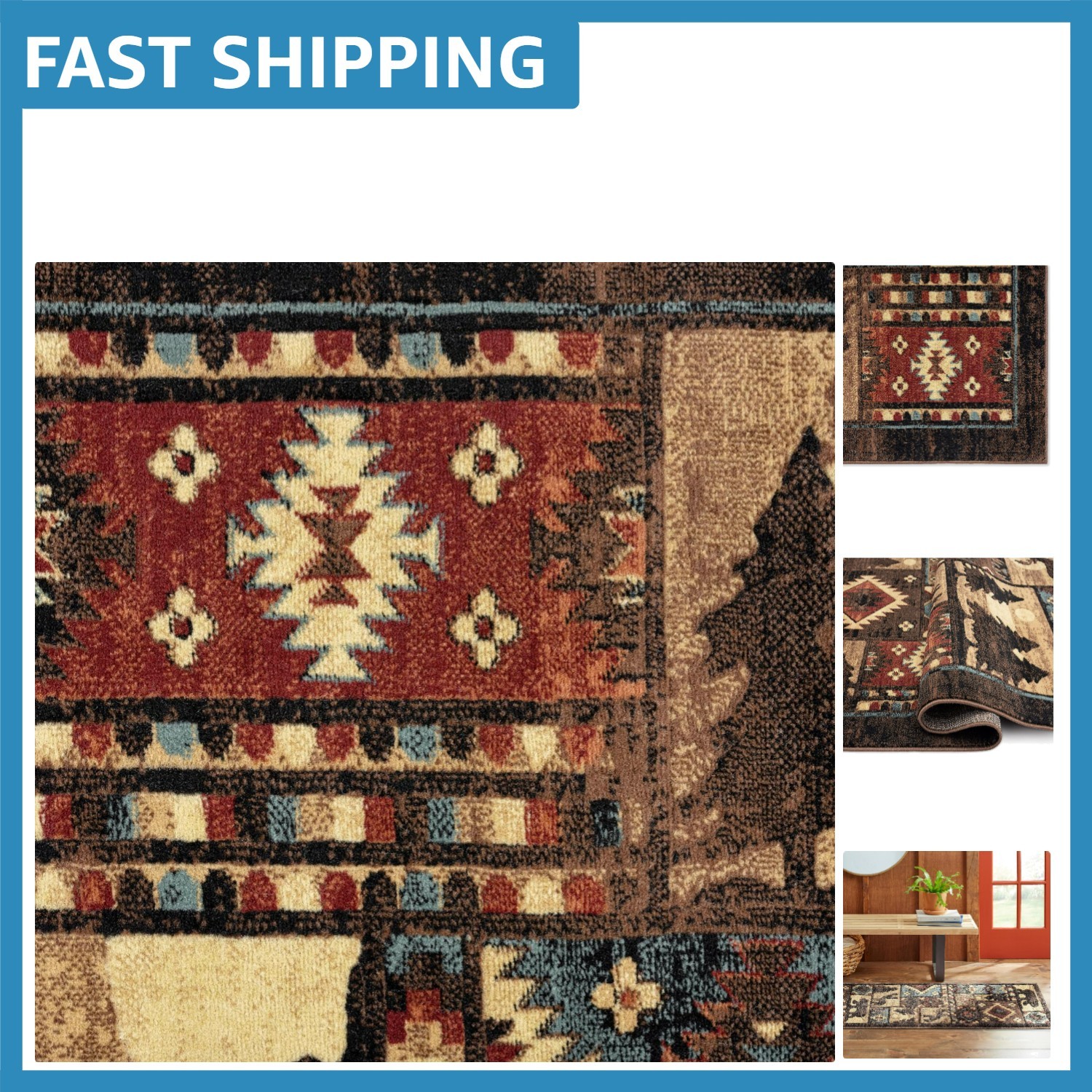 Buffalo Bear 1’10″x6’10” Rectangular Rug – Soft Polypropylene, Rustic Decor