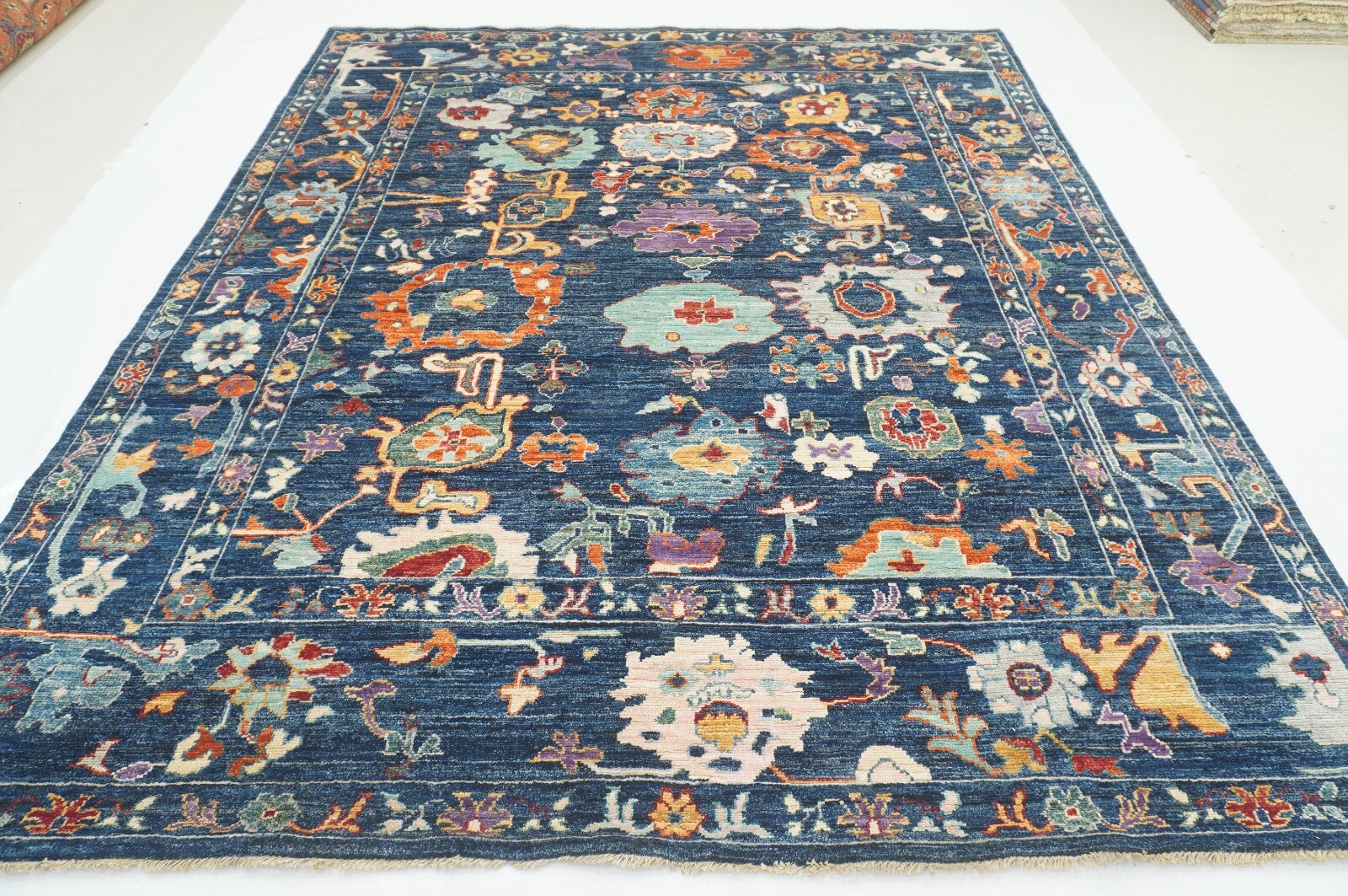 8 x 10 ft Navy Blue Turkish Oushak Hand Knotted Wool Oriental Rug