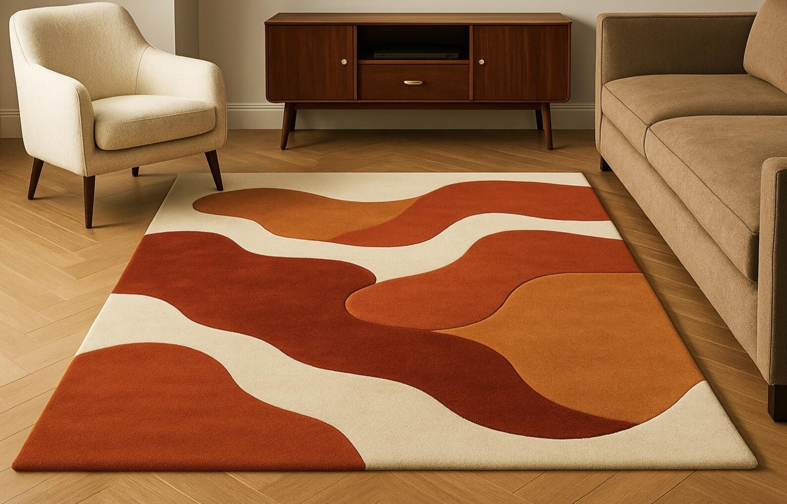 Hand-Tufted Wool Terracotta Rug | Modern Abstract Carpet for Living Room |8×10|