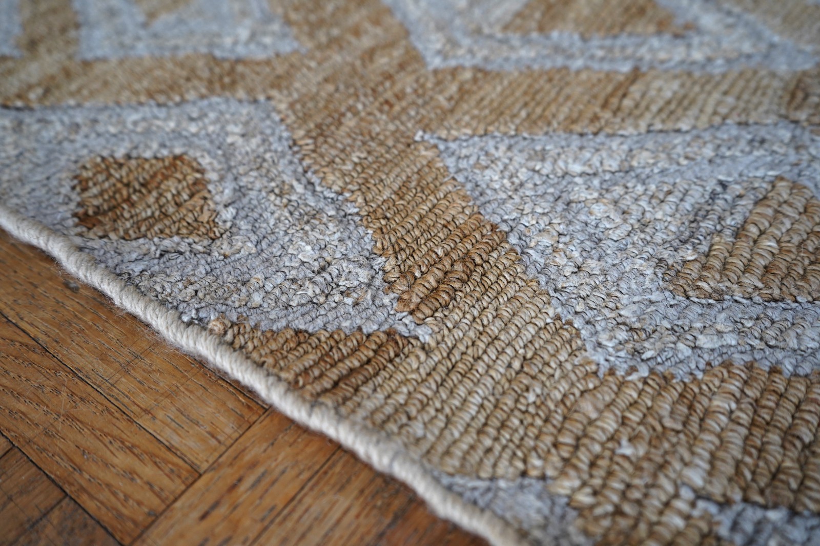 Geometric Wool Runner Rug 3 x 9 Diamond Pattern Neutral Tones | Rug #75001
