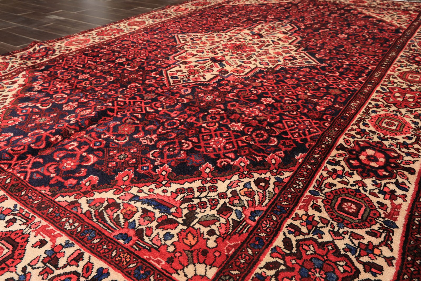 Vintage Blue 6’11”x11’3″ Hand Knotted Wool Hamadaan Vegetable dyes Rug