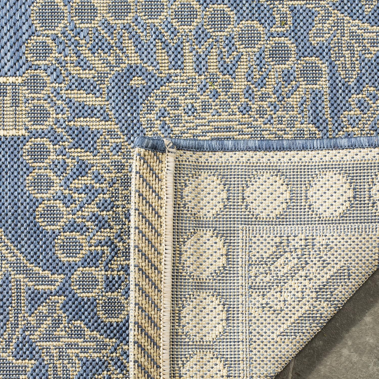 Washable Rug Outdoor Courtyard Collection – 2’3″ X 10′ Runner, Blue & Natural, N