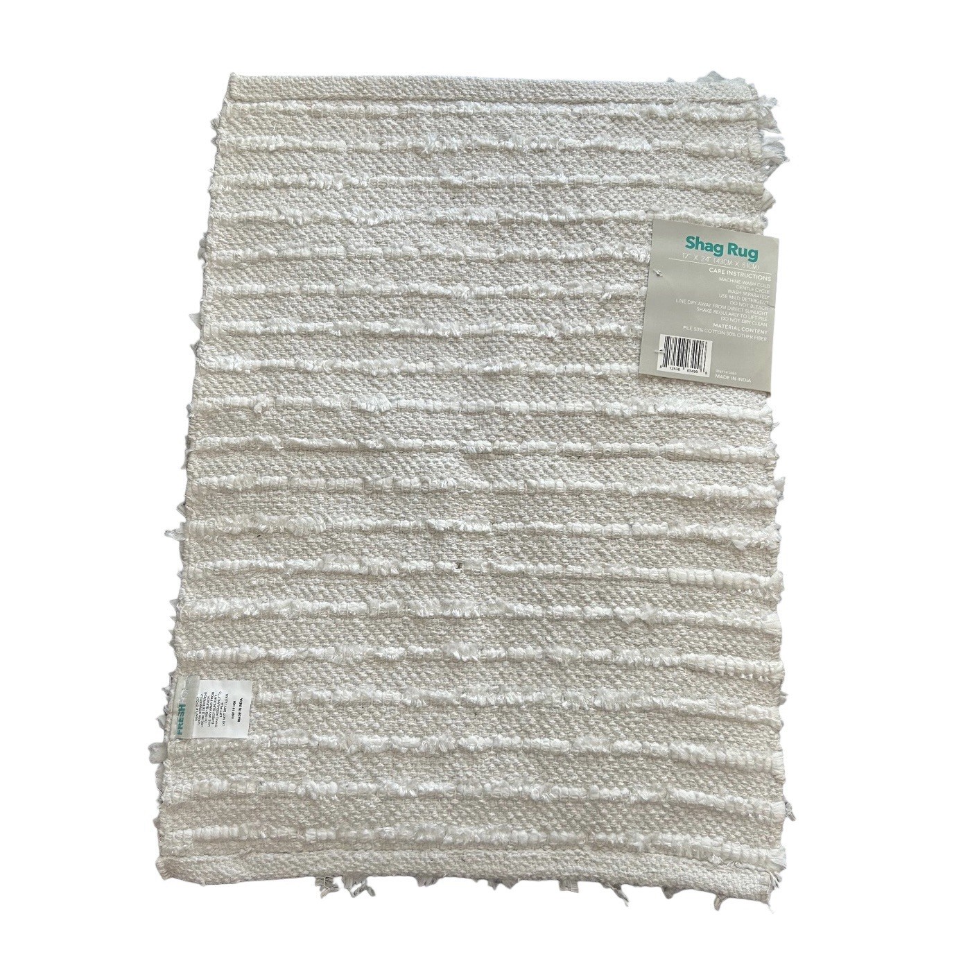White Shag Rug 17”x24” New Shaggy Cotton Chindi Mat Soft Textured Bath Any Room