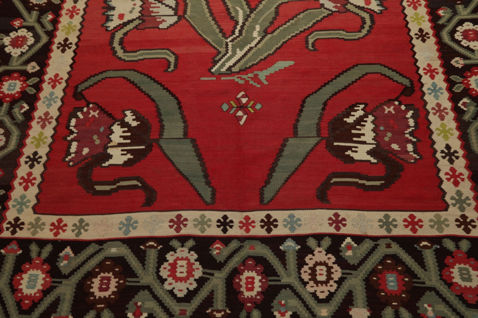 6’9”x10′ Hand Woven Wool Raspberry Kilim Vintage Turkish Vegetable dyes Rug