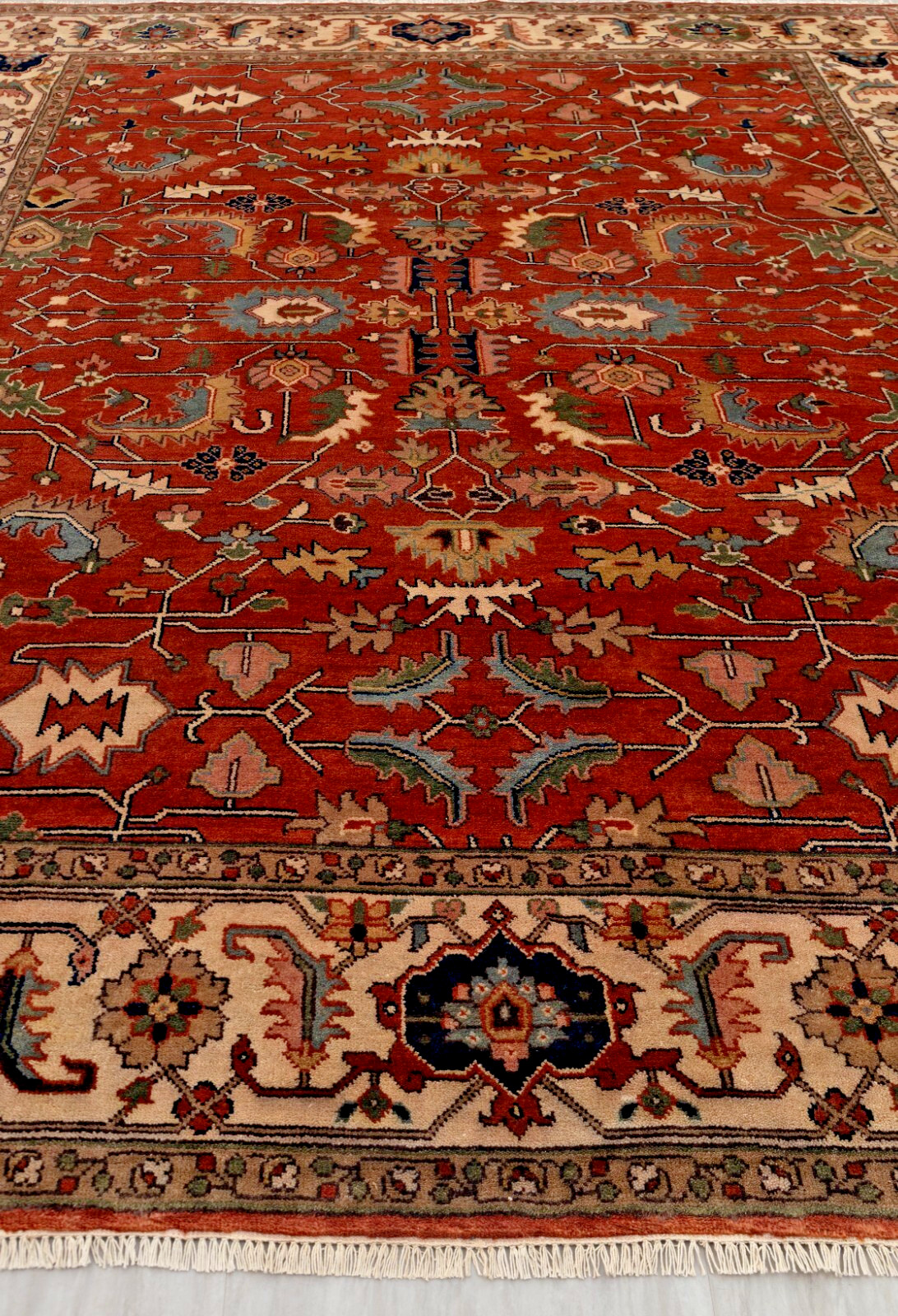 9×12 Traditional Look Rust Cream Fine Quality Weave Hand Knotted Living Room Rug