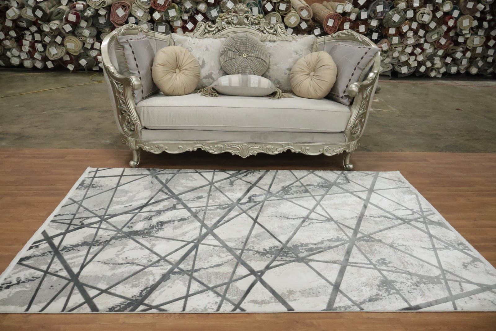 Sleek Marble Effect Rug 5×8 Ft Contemporary Modern Turkish Oriental Carpet