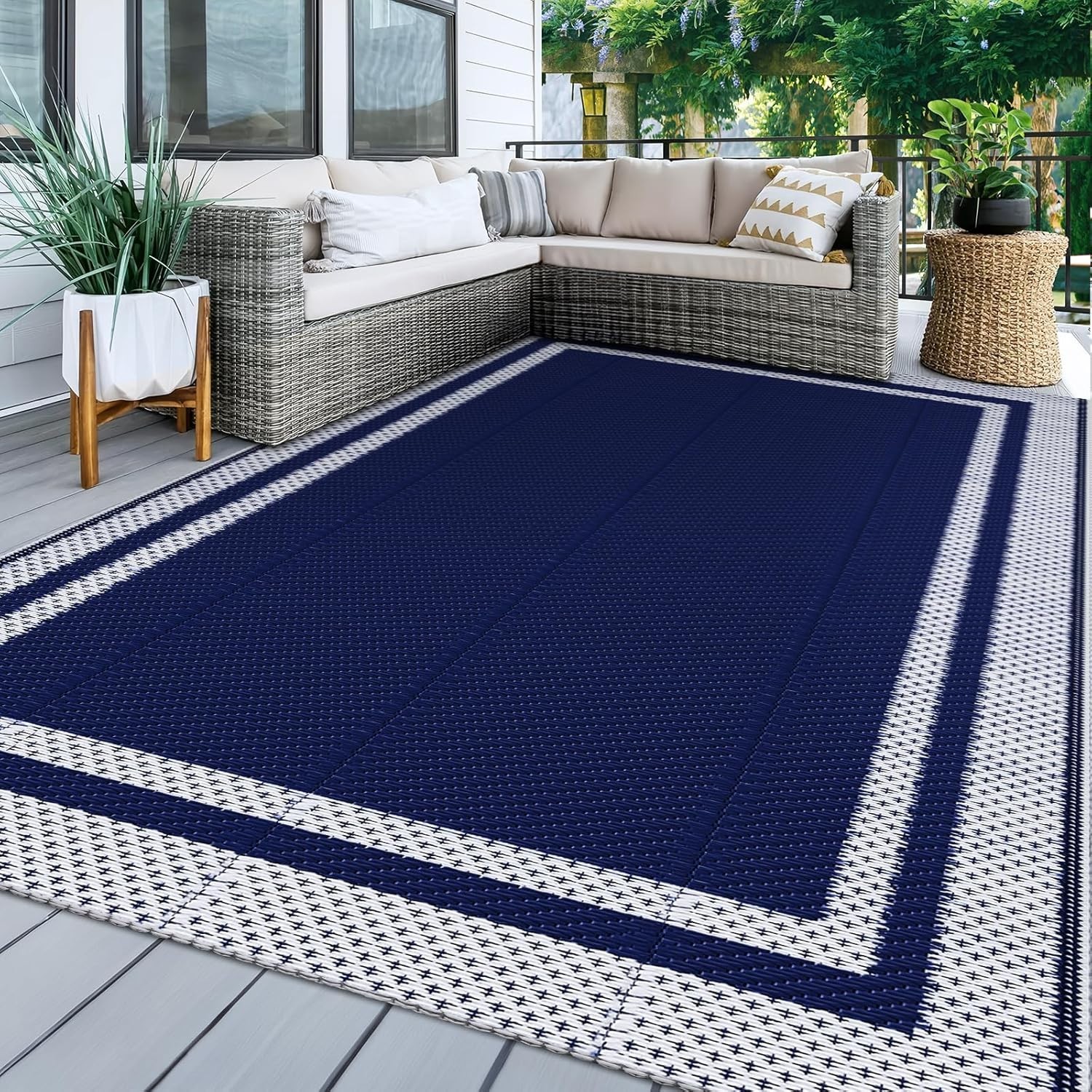 Outdoor Rug, Waterproof Reversible Patio Rugs, 5x8ft Large Outdoor Area Rug