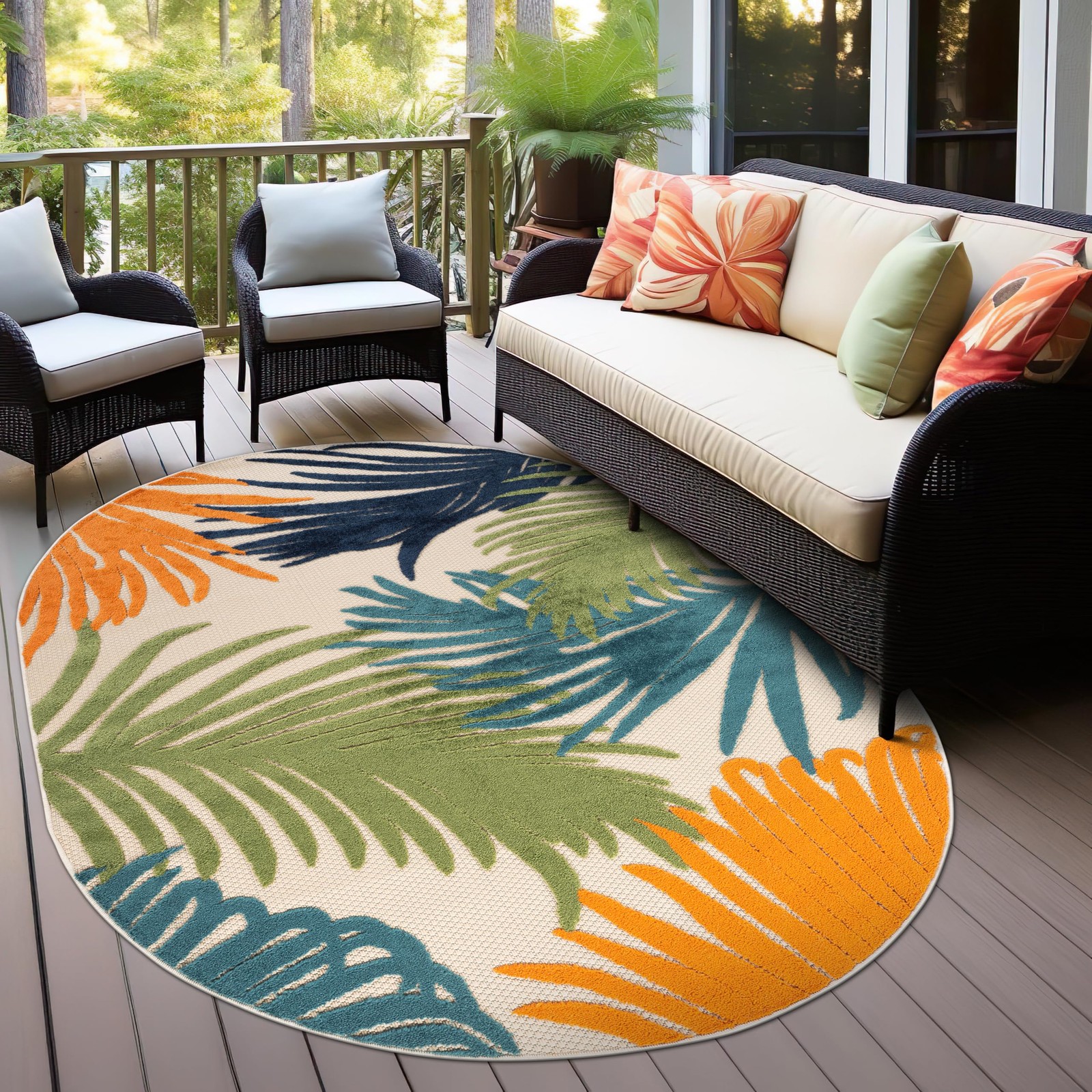 Rugshop Multi Lucca Contemporary Floral Indoor/Outdoor Oval Area Rug Durable …