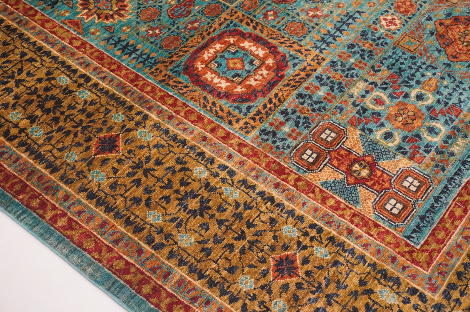 6×8 ft Blue Mamluk Afghan Hand Knotted Wool Medallion Rug