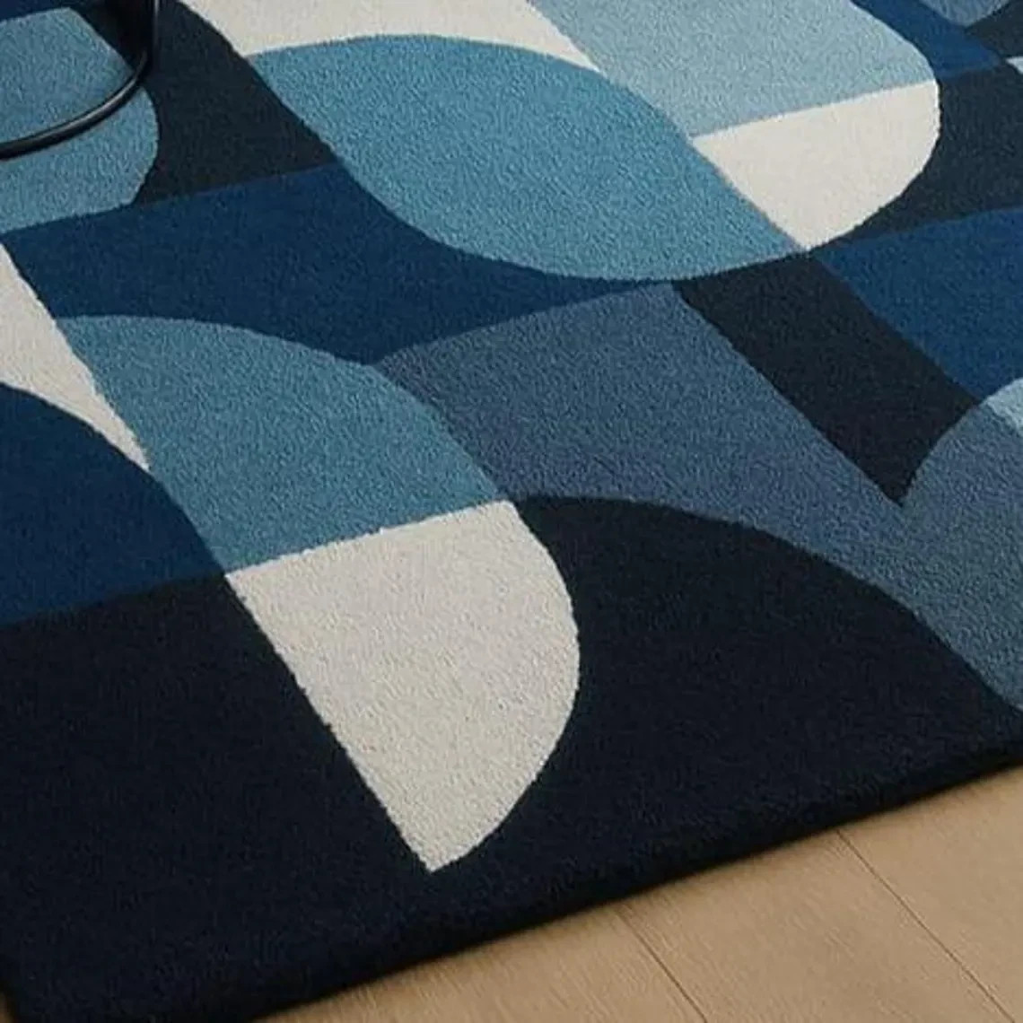 Hand-Tufted Wool Rug | Modern Geometric Design, Blue Tones Area Rug Handmade Rug