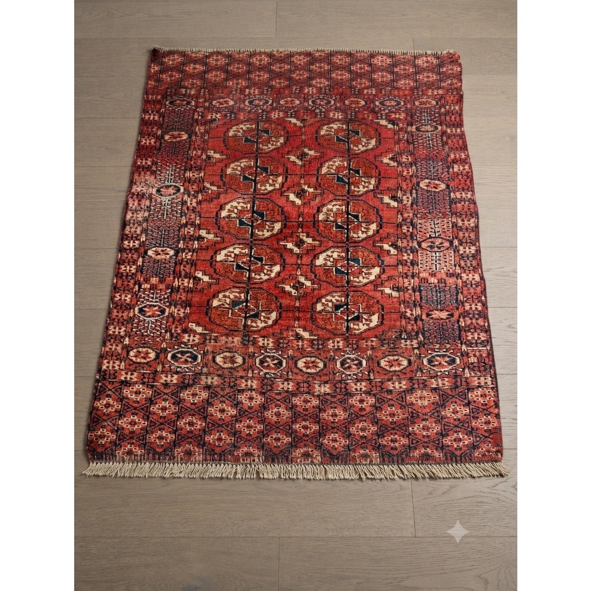 Vintage Traditional Handmade Turkmen Wool Multicolor Rug 52x41in