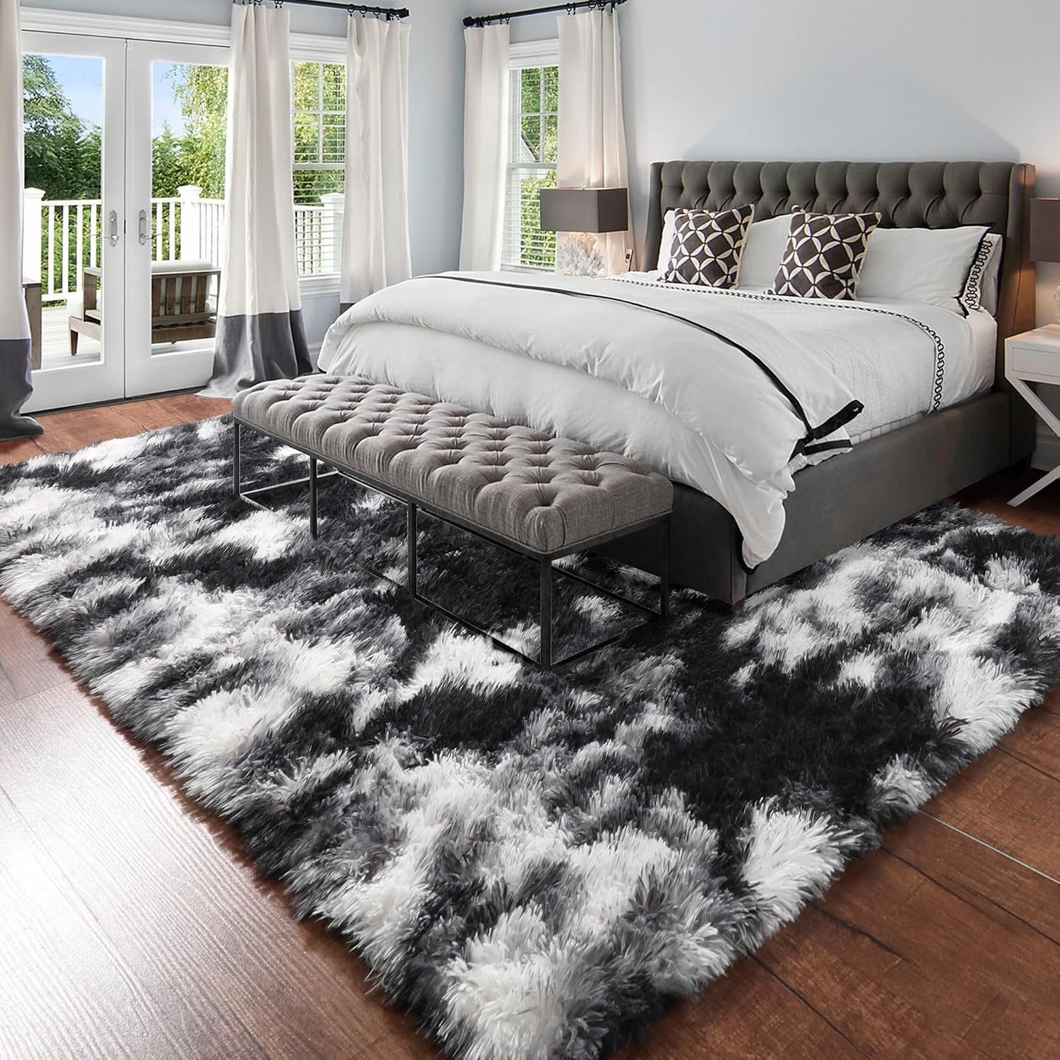 Soft Fluffy Area Rug, Black White Grey, 5×8