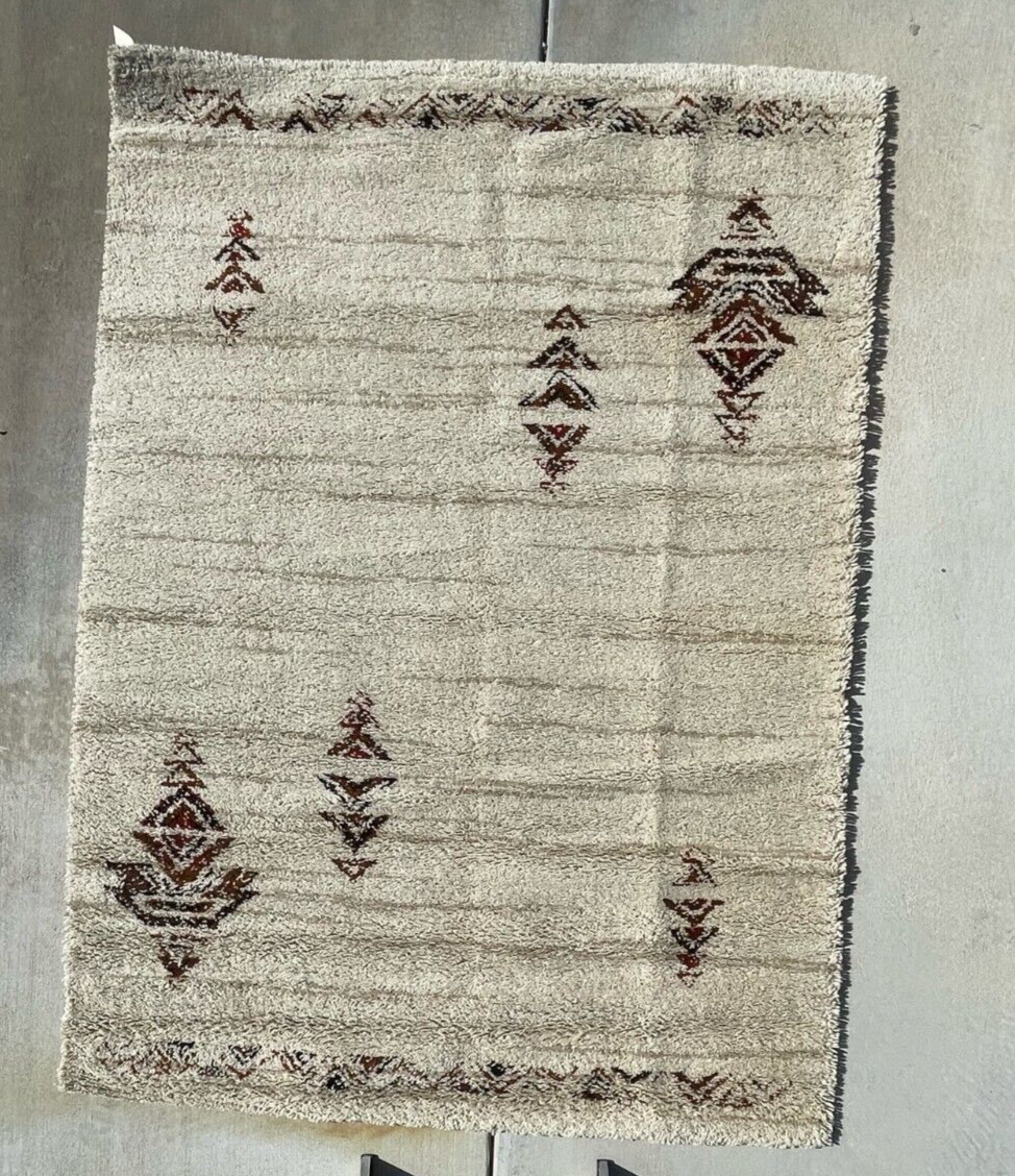 1960’s KARL EYBL Cream Brown Wool Mid Century Modern UNUSED Danish Rya Rug