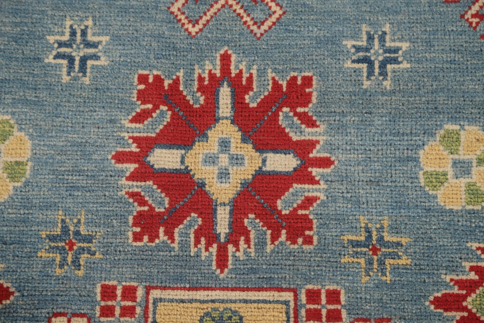 Vibrant Color Geometric Kazak Pakistani Area Rug Blue 6×9 ft