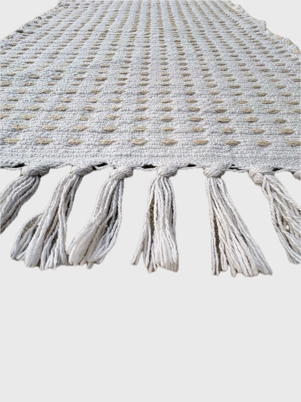 Boho Tufted Ivory Cotton Area Rug Runner with Tassels Rustic Charm