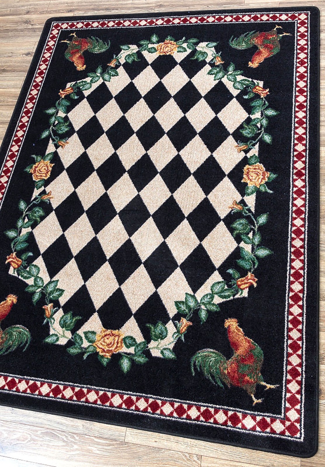 High Country Rooster Black Country Farmhouse Ranch Area Rug 4’x5′