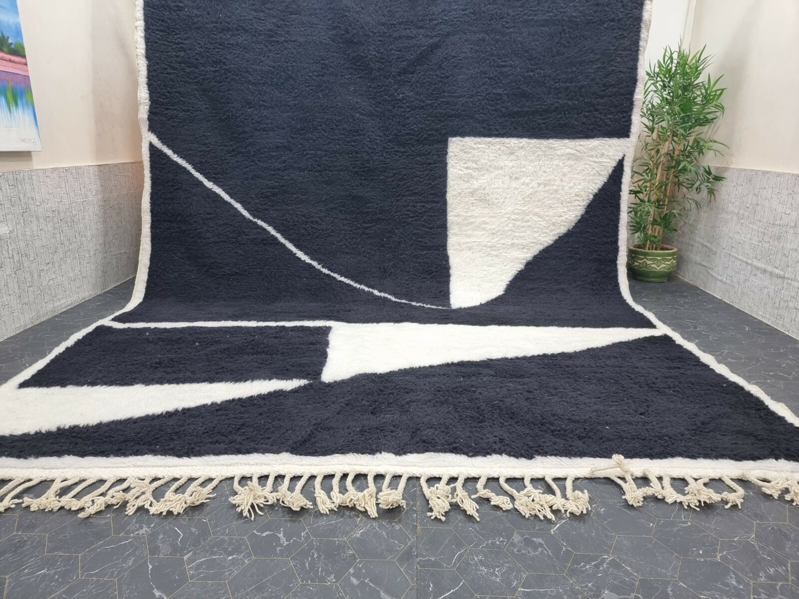 MADE TO ORDER – Moroccan Handmade Beni Ourain Berber Wool Abstract Black Rug