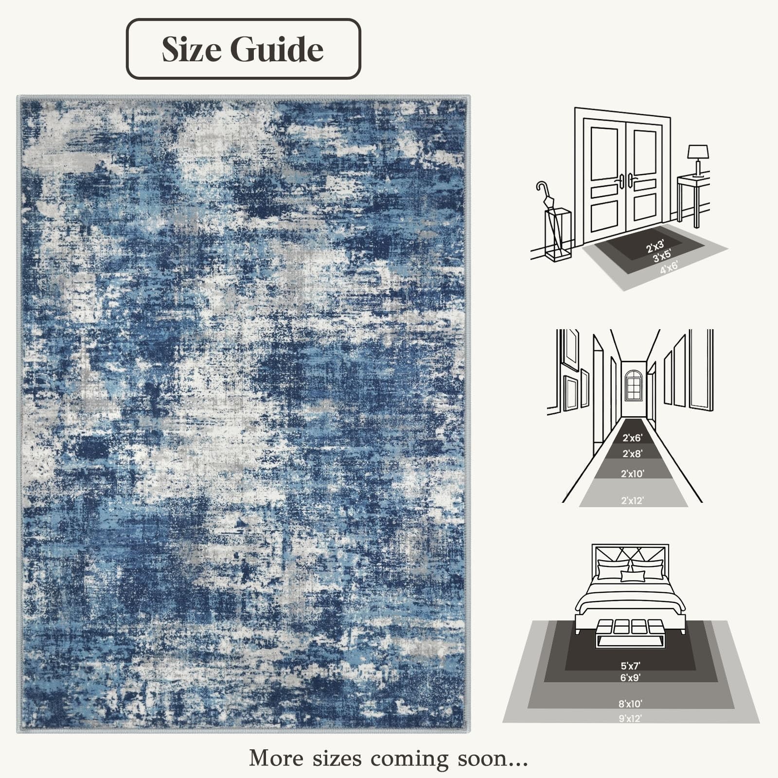 Non-Slip 2×3 Abstract Washable Entryway Rug | Thin Faux Wool Door Mat | Indoor C