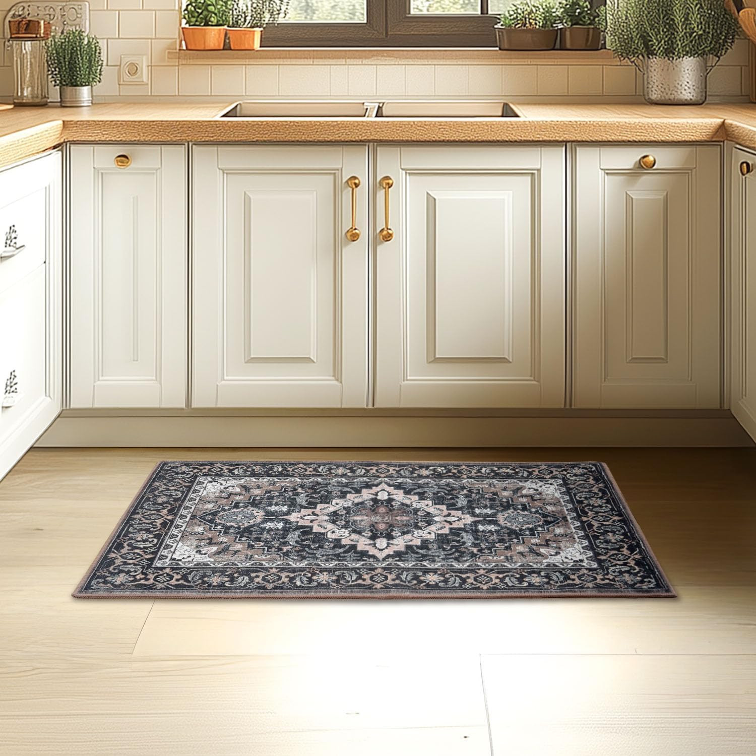 2 X 3 Entryway Rug, Machine Washable Area Rugs Boho Faux Wool Low Pile Area Rug