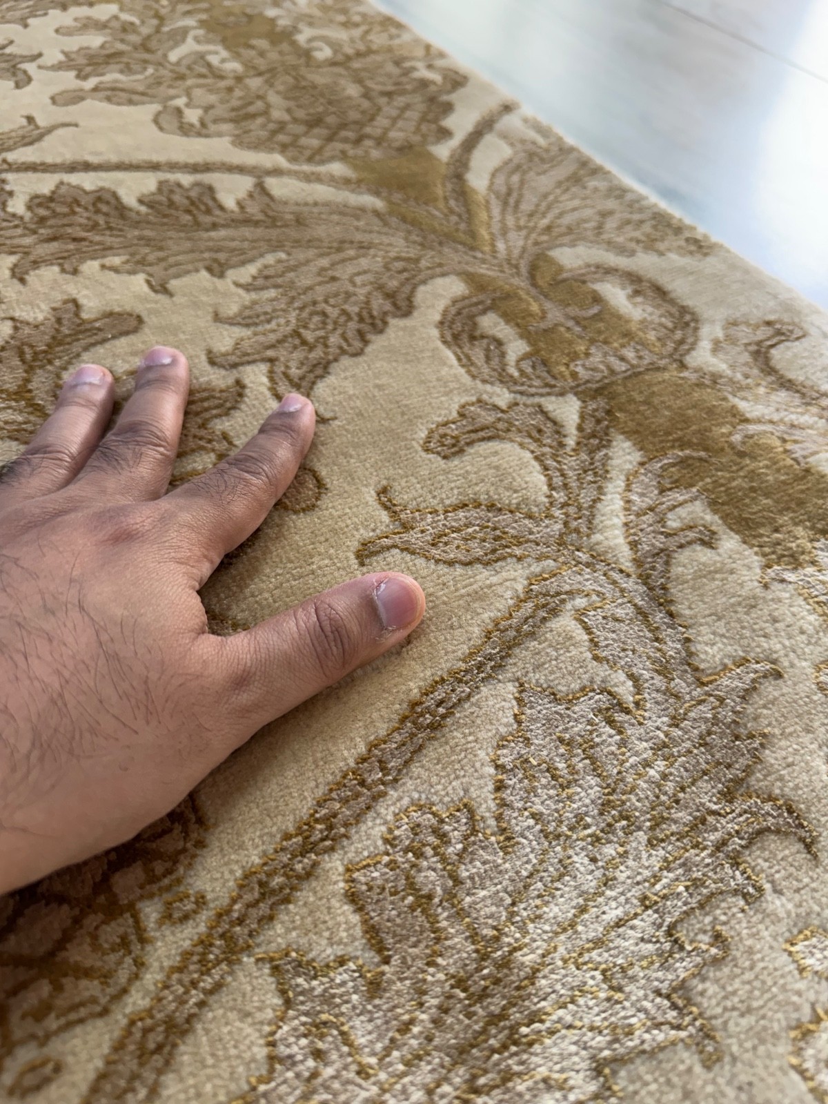 Renaissance Hand-Knotted Wool Rug 2’3″x4’6″ Traditional Cream Gold Damask Runner