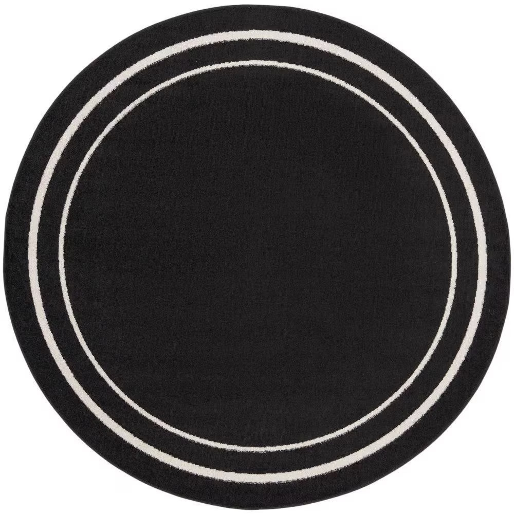 Nourison Essentials Black Ivory 4 Ft. X 4 Ft. Solid Contemporary round Area Rug