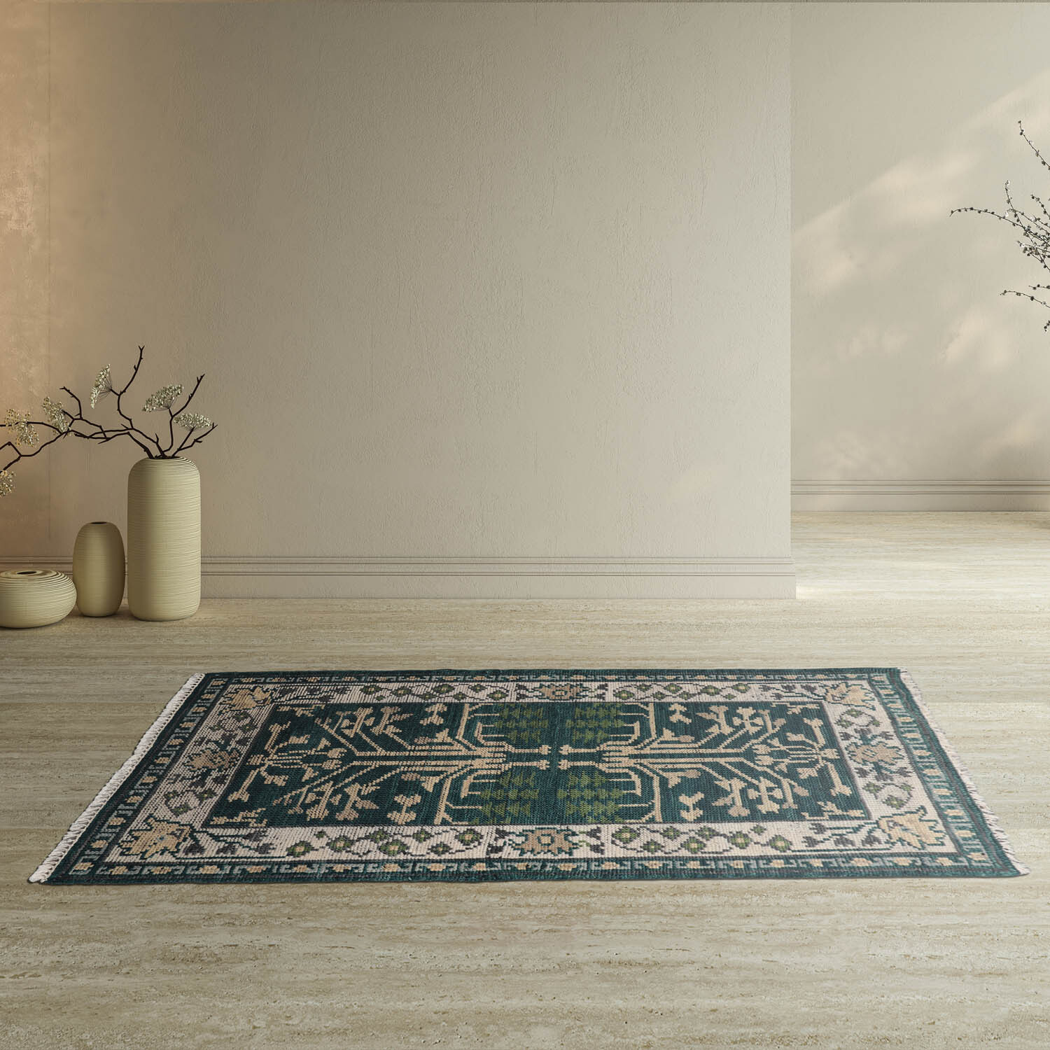 LoomBloom Muted Turkish Oushak Hand Knotted Wool Oriental Area Rug Teal 3′ x 5′