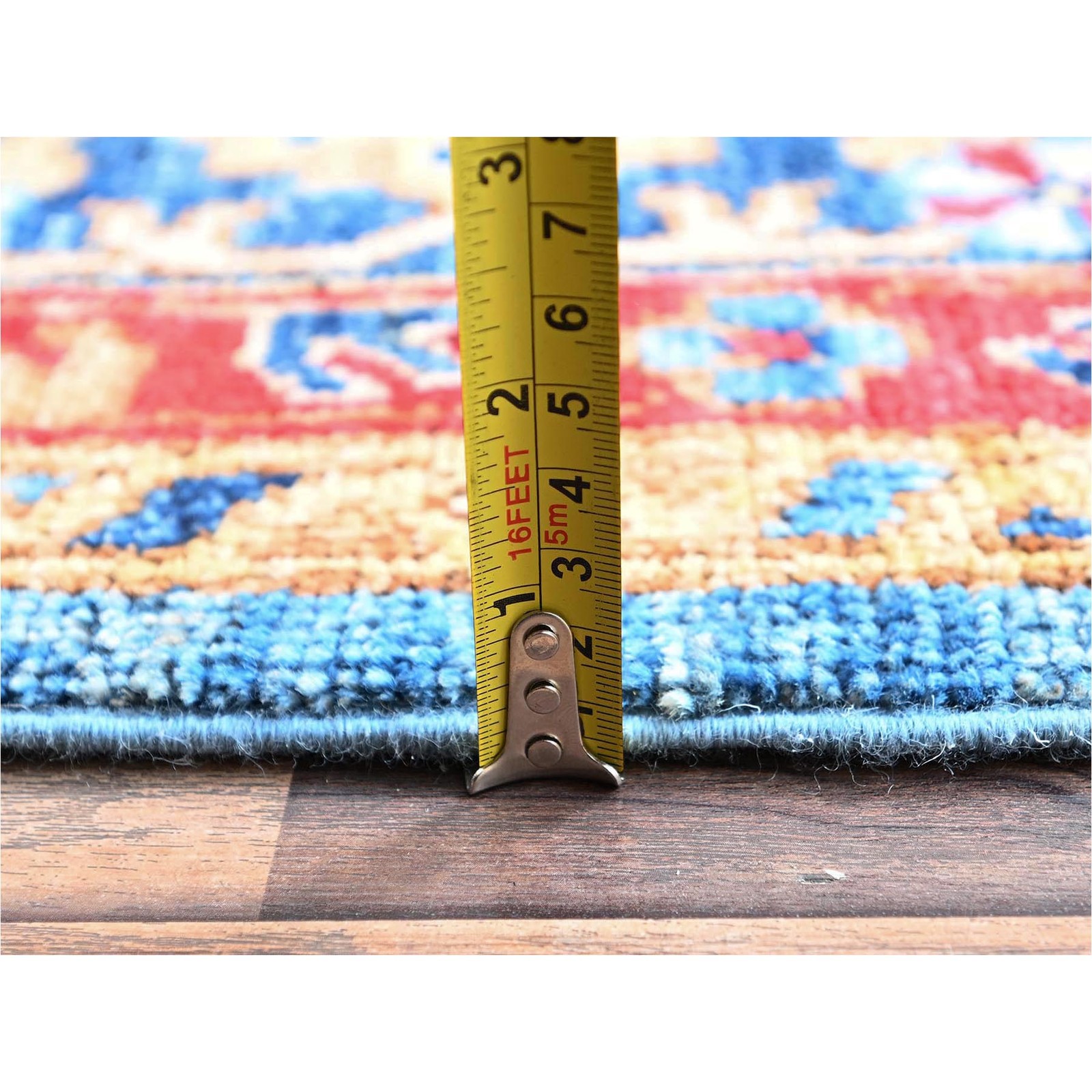 8’10″x12′ Blue Hand Knotted Afghan Peshawar with Heris All Over Design Wool Rug