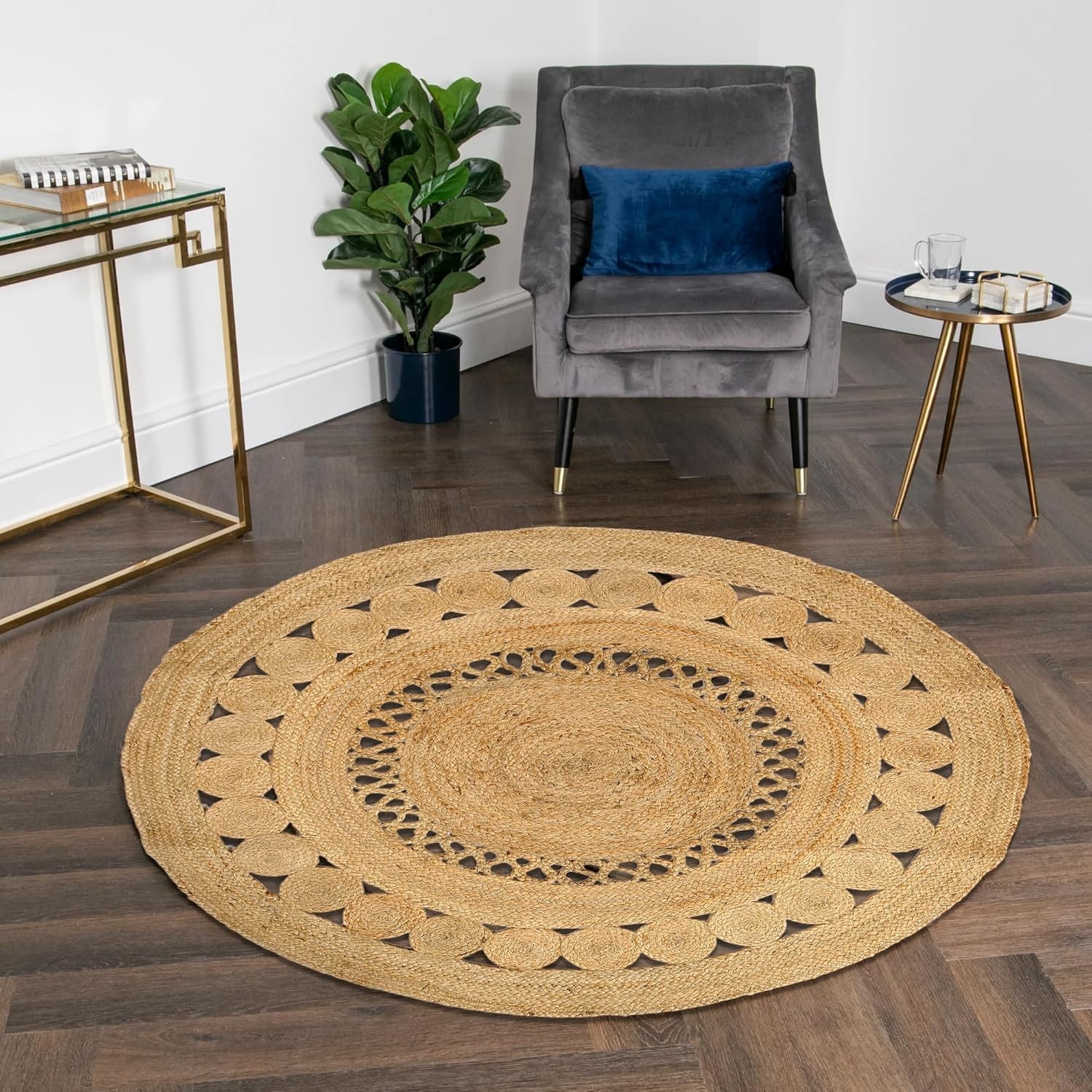 Jute Rug 100% Handmade Braided Round Beige Carpet Home Decor Mat Rustic Look Rug