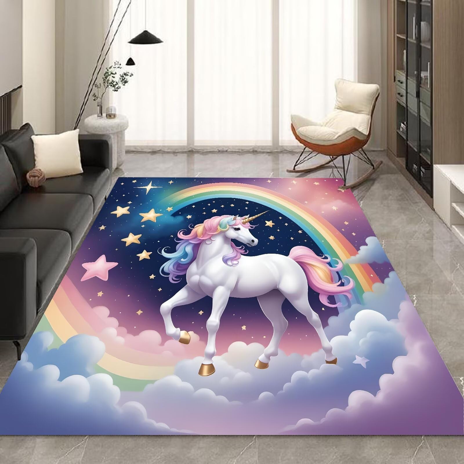 Kxry Area Rugs 4X6 Feet Unicorn Galaxy Soft Machine Washable Area Rugs Unicorn