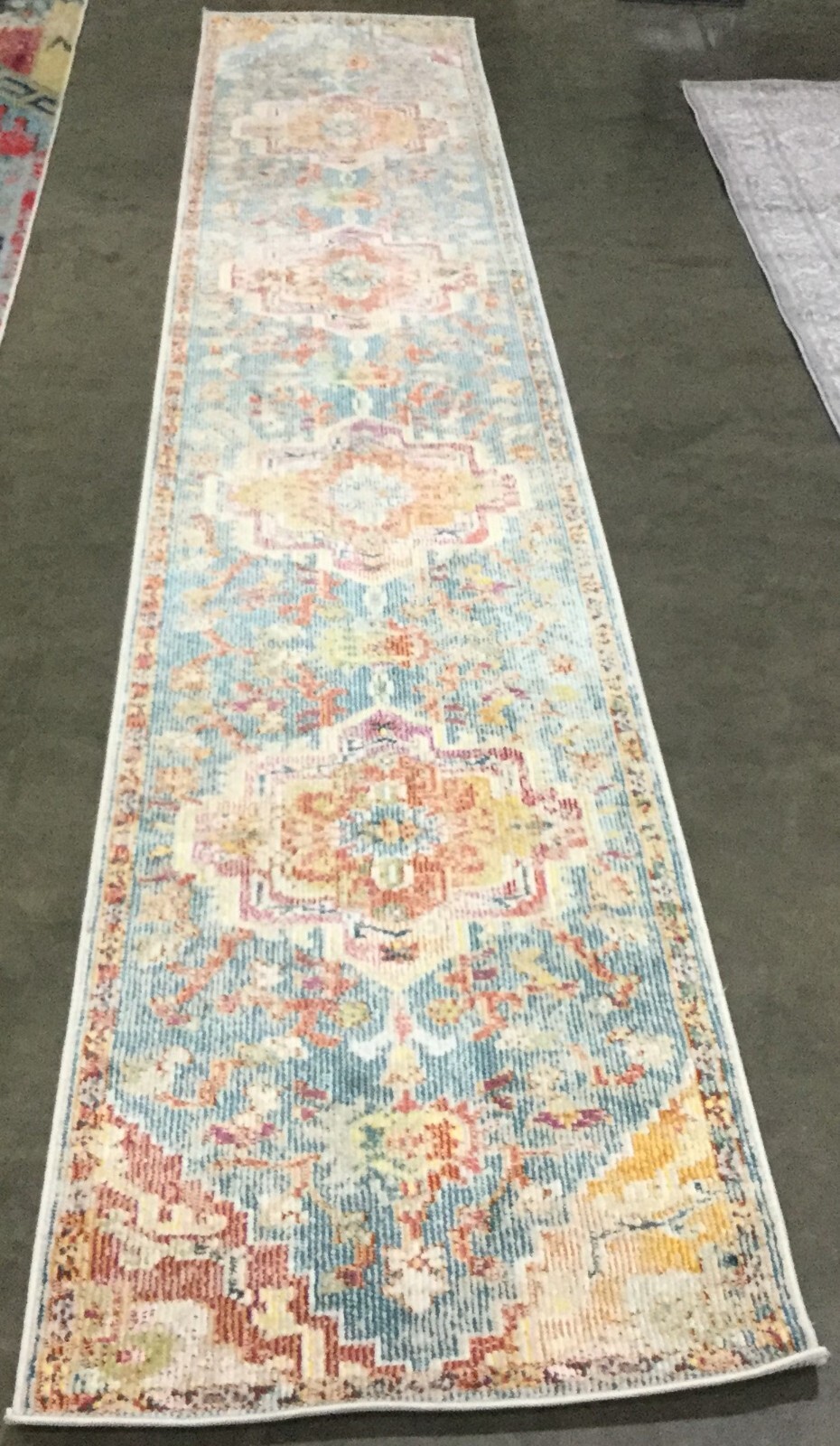 ORANGE / TEAL 2′-2″ X 13′ Flaw in Rug, Reduced Price 1172658971 CRS501K-213