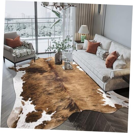 Luxury Faux Cowhide Rug – Western Cow Print Area Rugs for 4.6×5.2 Feet Caramel
