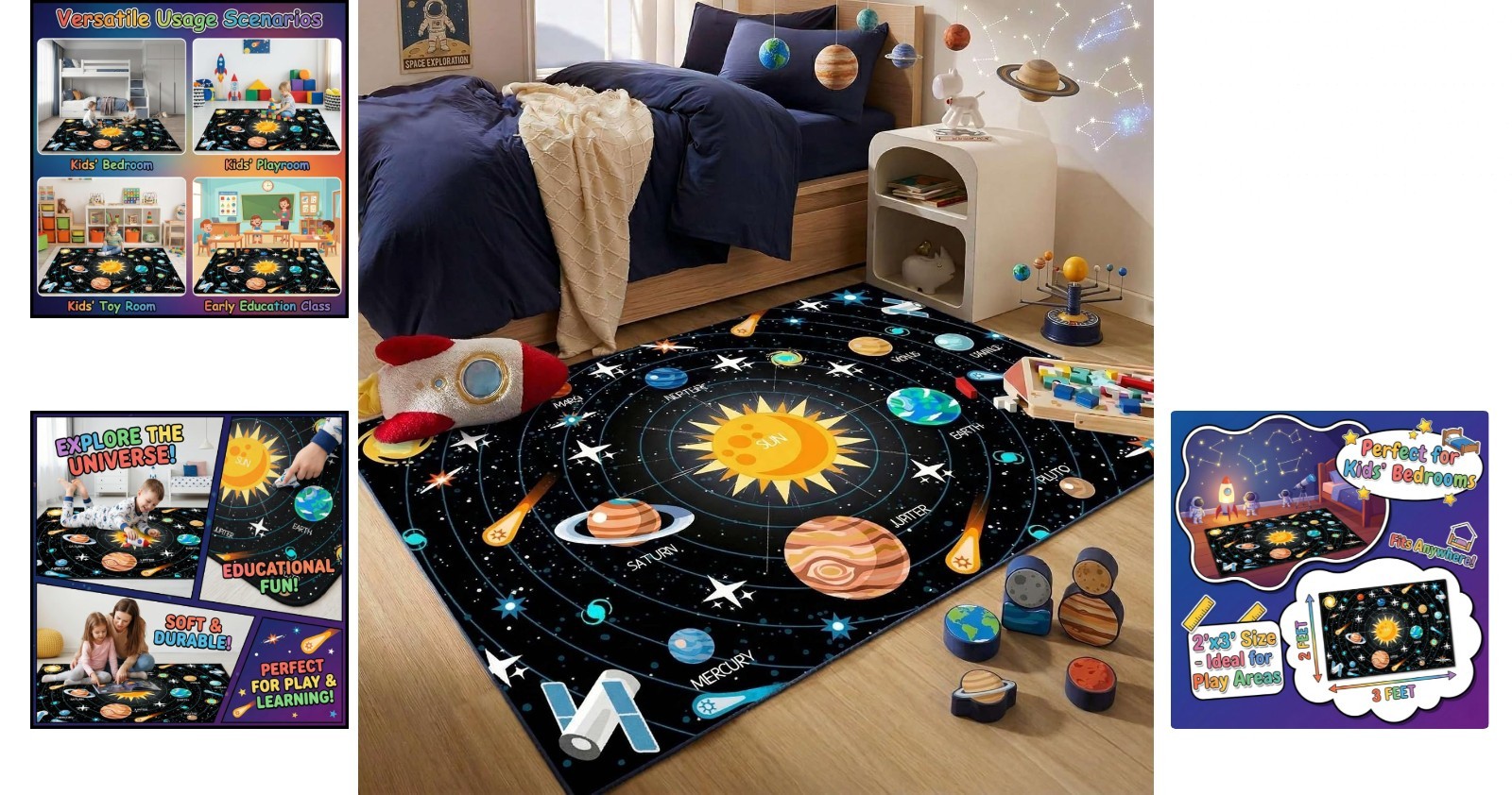 Space Rug Kids Playroom Carpet Educational Planet Solar System 2×3