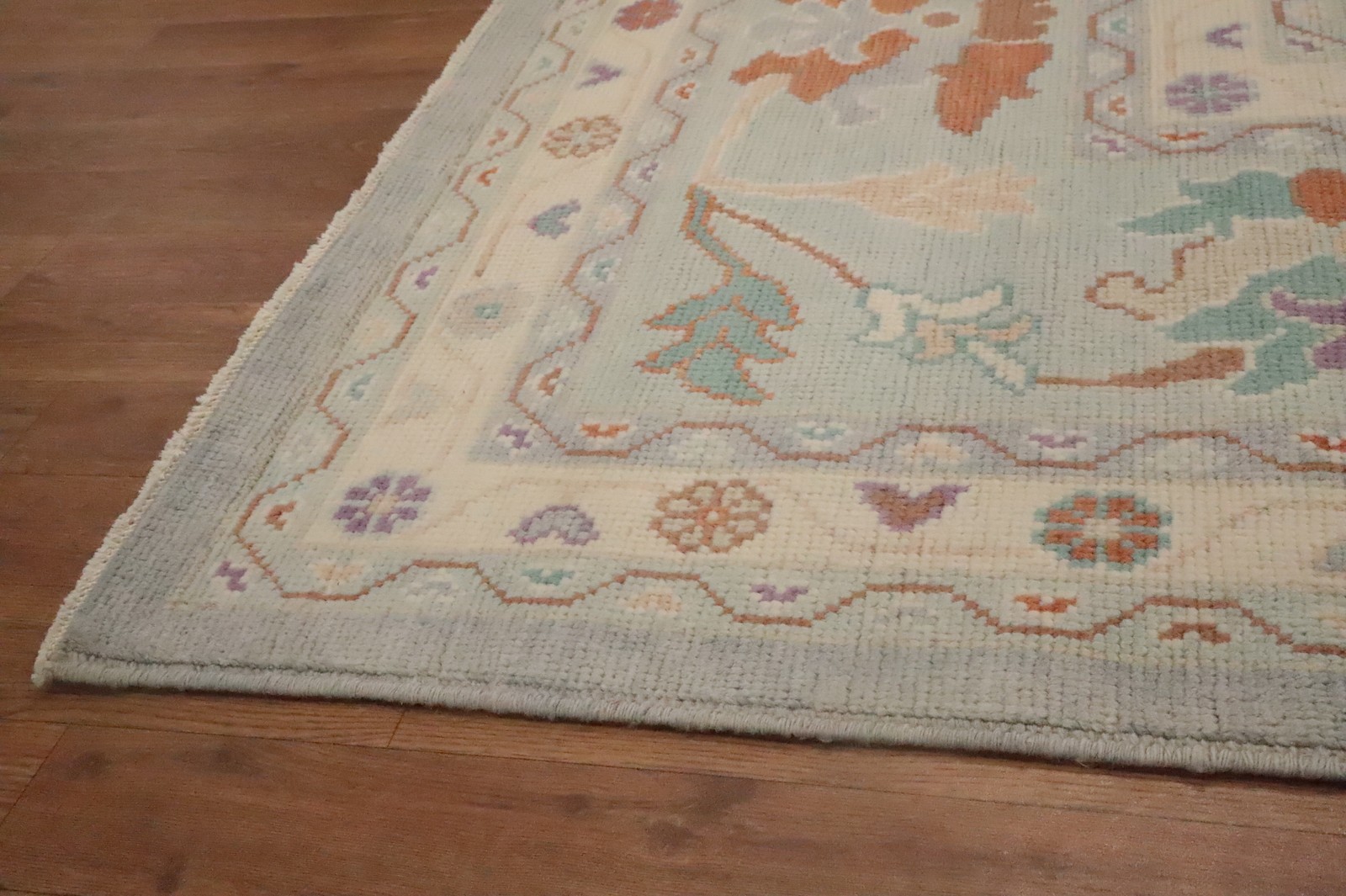 Vegetable Dye Light Blue / Gray Oushak Large Rug 12×15 Ft Handmade Wool Carpet