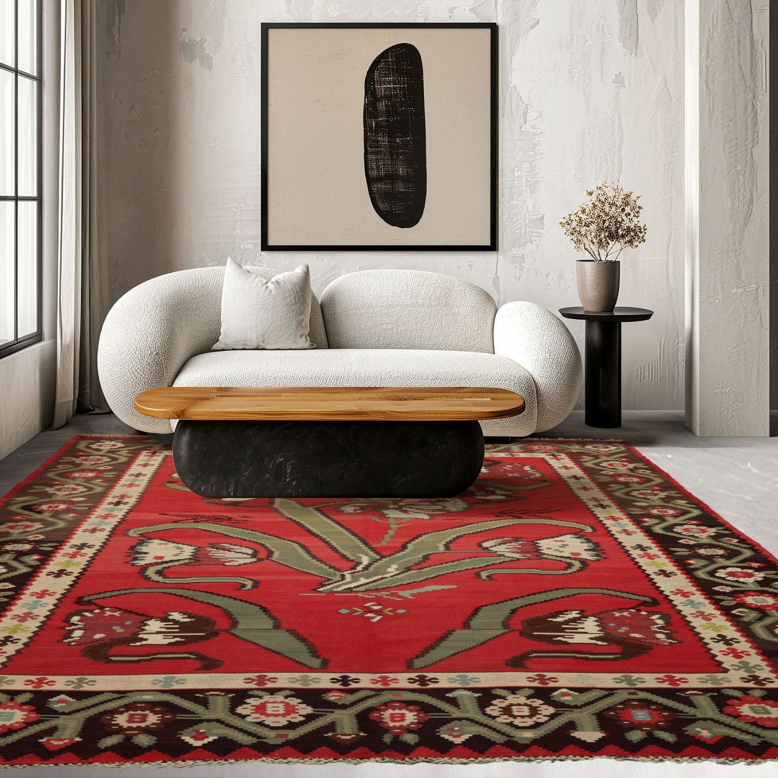 6’9”x10′ Hand Woven Wool Raspberry Kilim Vintage Turkish Vegetable dyes Rug