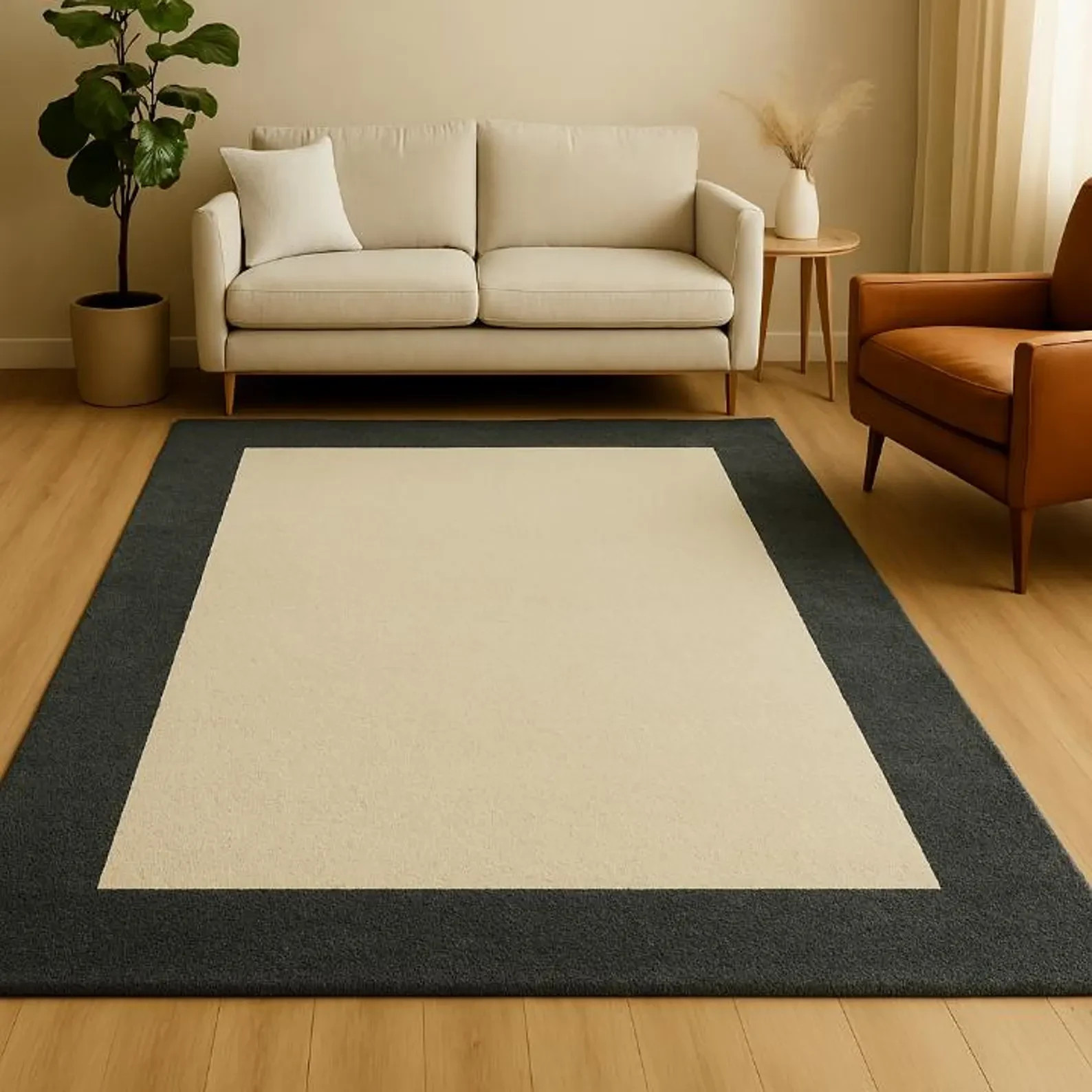 Hand Tufted Wool Rug Ivory Gray Modern Minimalist Area Rug Living Room Carpet.