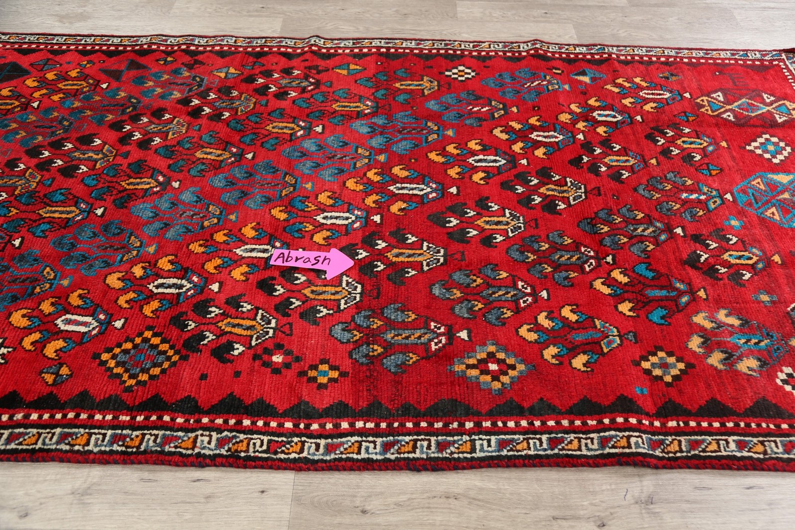 Vintage Red Wool Area Rug 5×9 Geometric Tribal Traditional Living Room Carpet