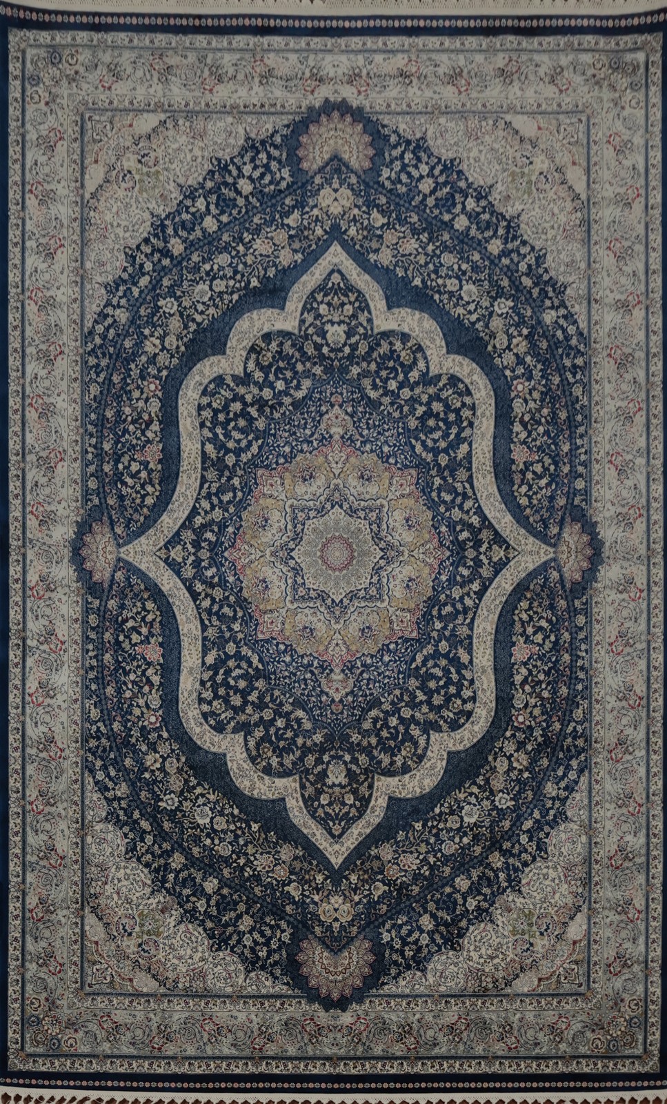 Graceful Blue Turkish Area Rug 7×10 with Ornate Detailing Classic Room Size Rug