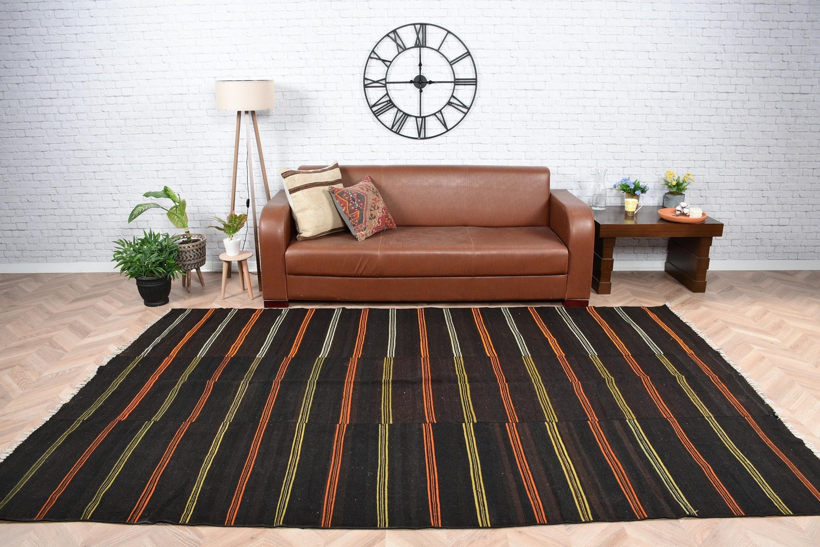 6,4×10,2 ft Rug, Turkish Vintage Rug, Black Orange Patchwork Wool Rug
