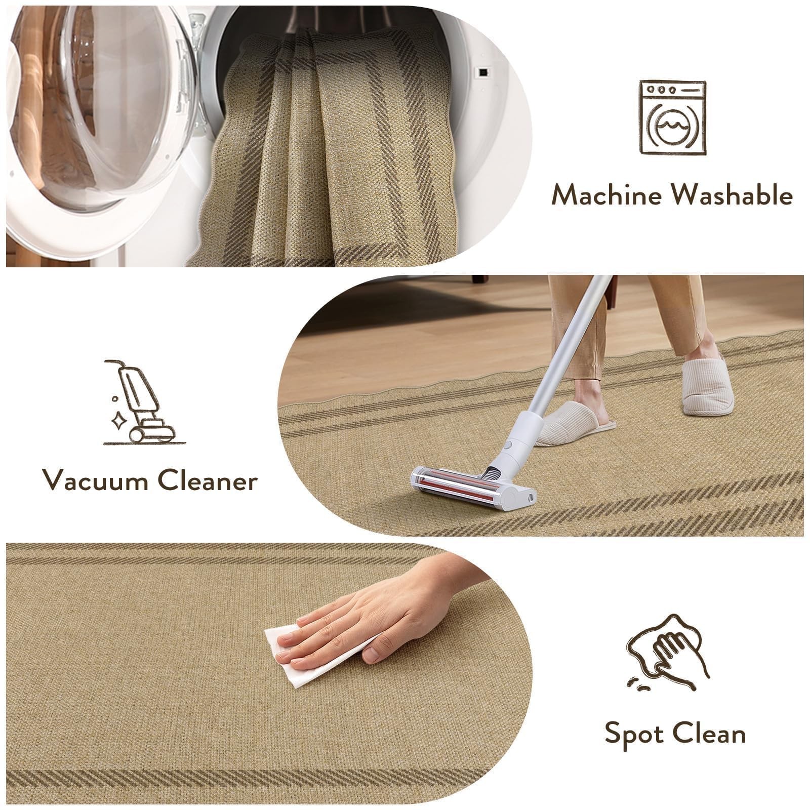 Scalloped Easy Jute 3×5 Outdoor Rug, Washable NonSlip Geometric Tan Rugs for …