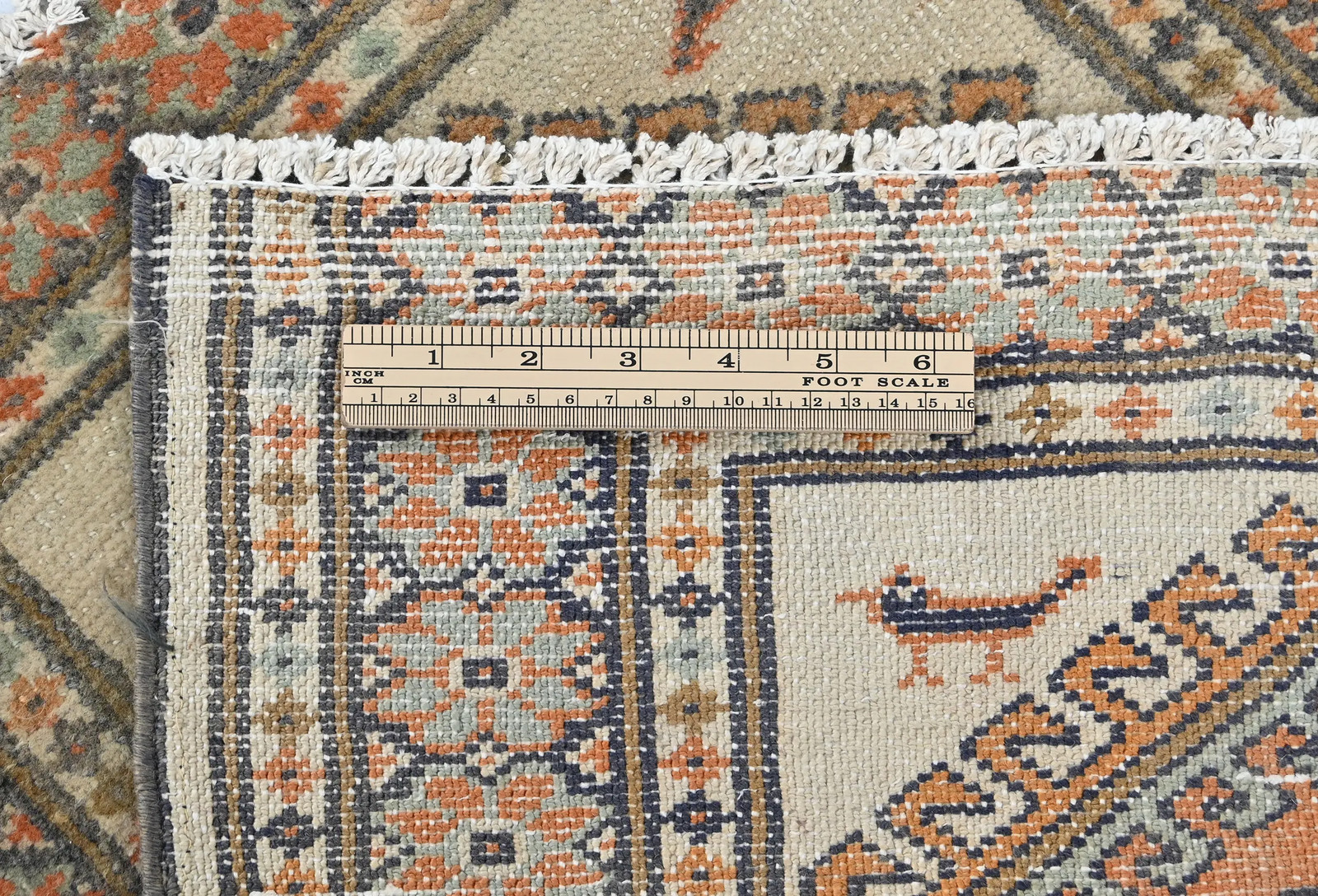Square Semi-Antique Oriental Rug Muted Cream Floral Distressed Carpet 2X2 ft