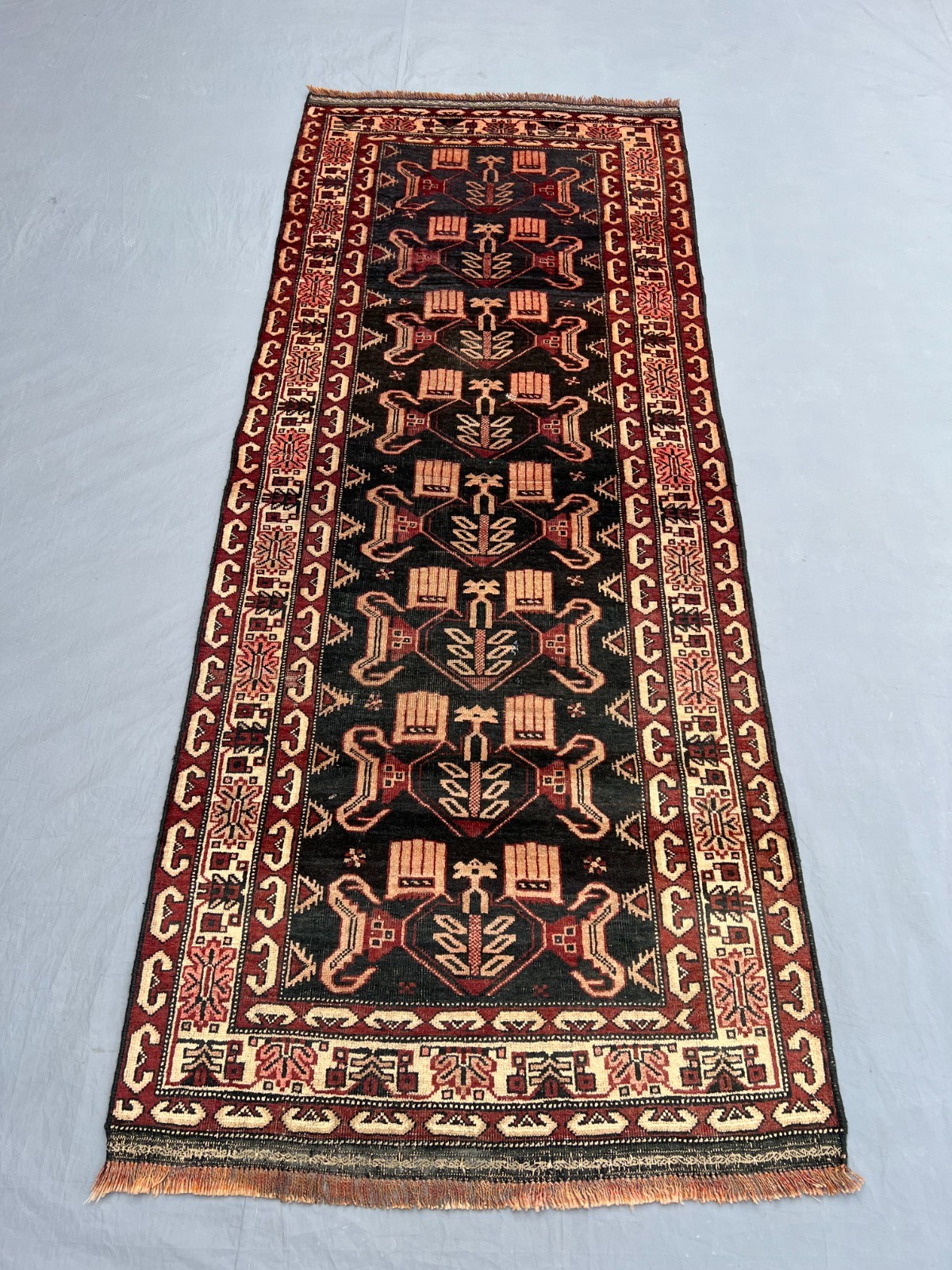 3’1 x 7’10 Ft Classic Baluchi Tribal Runner Rug – Vintage Geometric Animal Motif