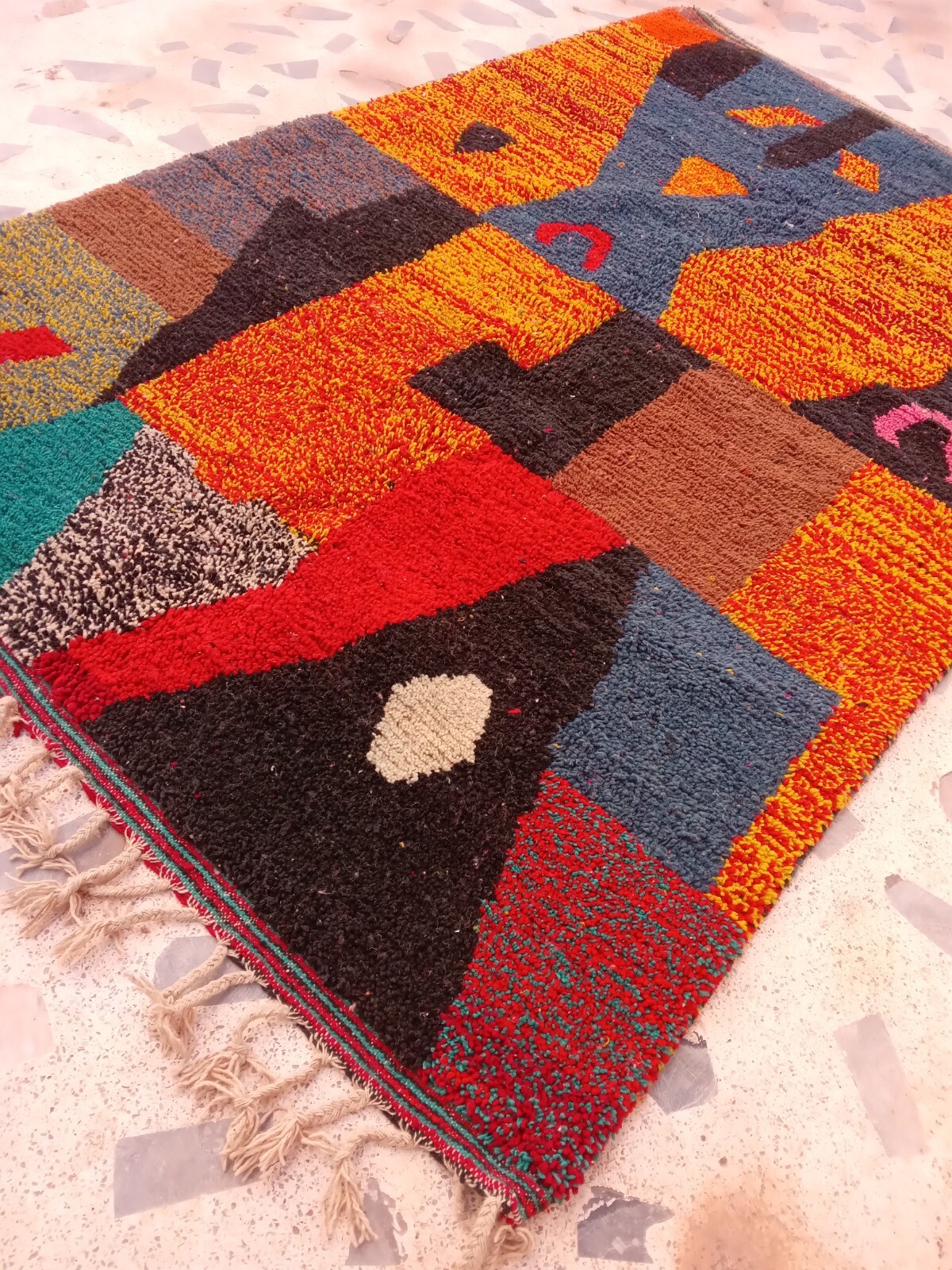 Moroccan Rug Boujaad Handmade Berber 6’4×9’7 Traditional Orange Black Wool Rug