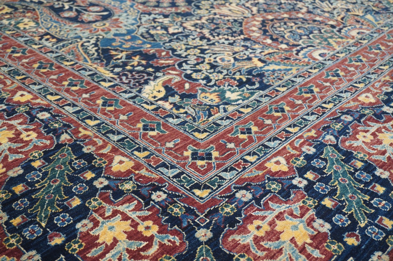 12×15 ft Navy Blue Turkish Hereke Hand Knotted Wool Oriental Rug