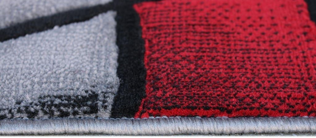 Modern Contemporary Area Rug, Red Grey Black. (8 Feet X 10 Feet)