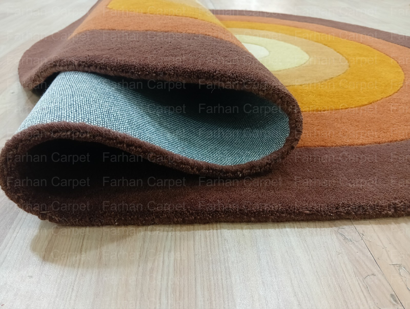 Hand Tufted Wool Oval Rug Retro Modern Brown Orange Living Room Carpet