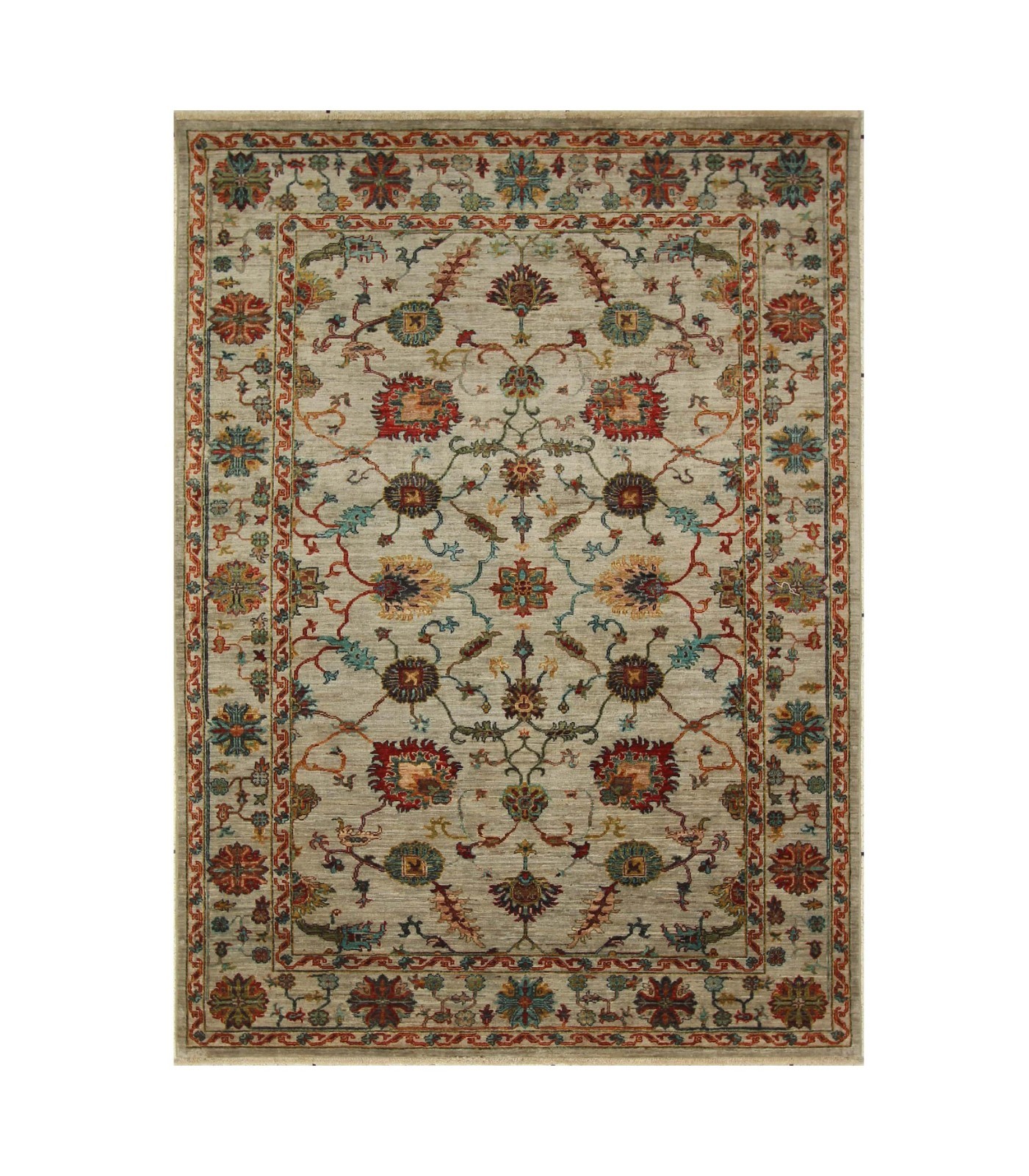 6×8 ft Blueish Gray Afghan Hand Knotted Wool Oriental Rug